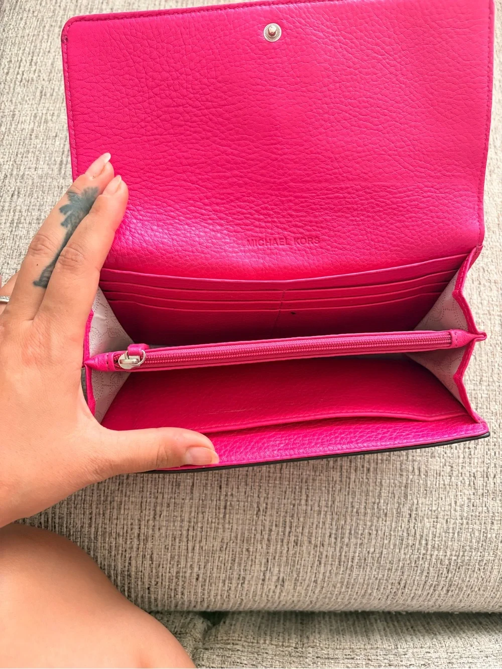 Michael Kors Hot Pink Pebbled Leather Continental Wallet with MK Logo